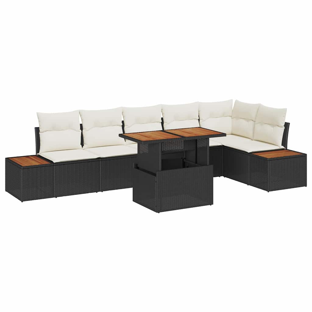 Garten-Sofa-Set mit Speicher 7 pcs Schwarz Poly Rattan